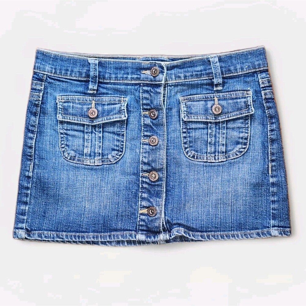 Y2K Old Navy Denim Mini Skirt – Ultra Low-Rise | Size 0 | Full Button-Up Front